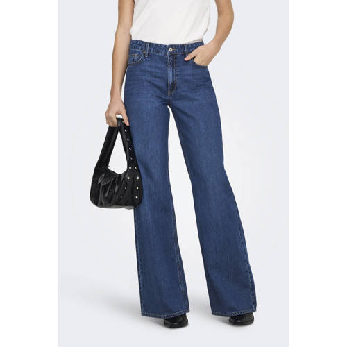 ONLY high waist wide leg jeans dark blue denim afbeelding