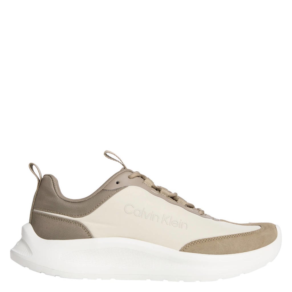 Taupe en beige heren Calvin Klein sneakers van suède en textiel met veters