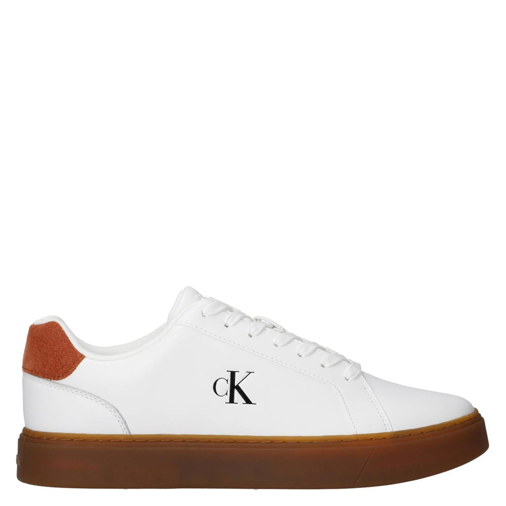 Witte heren Calvin Klein leren sneakers met veters