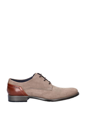 suède veterschoenen taupe/cognac