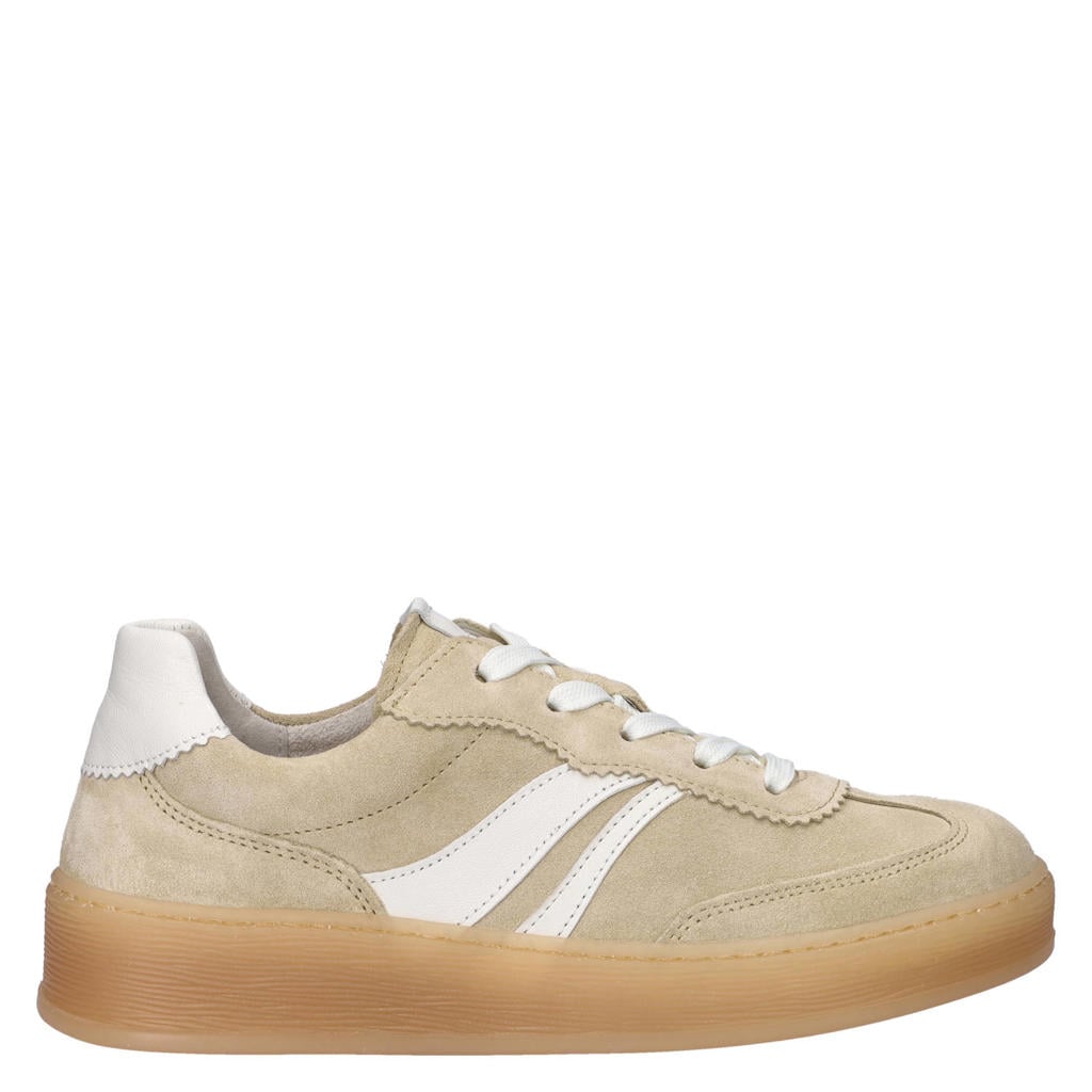 Beige dames Gabor Comfort Optifit suède sneakers met veters