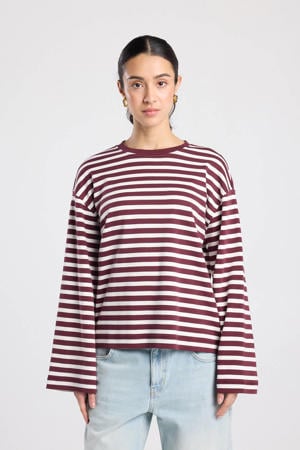 gestreepte longsleeve donkerrood/ wit