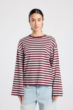 gestreepte longsleeve donkerrood/ wit