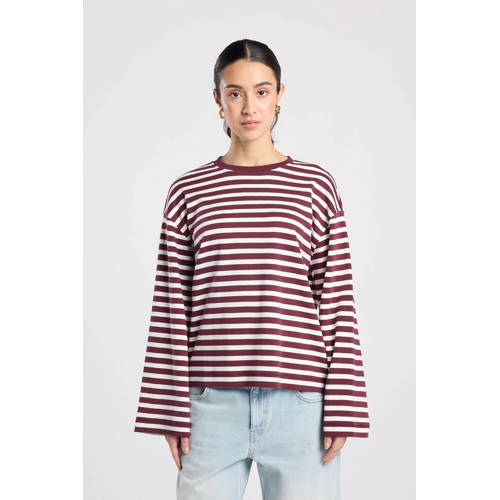 America Today gestreepte longsleeve donkerrood/ wit afbeelding