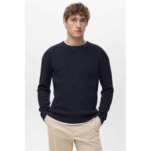 Mango Man trui gebreid donkerblauw afbeelding