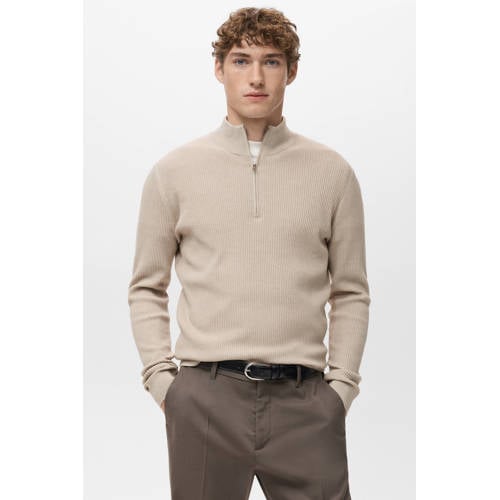 Mango Man trui rib gebreid beige afbeelding