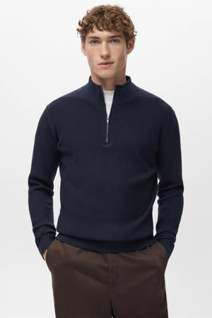 trui rib gebreid donkerblauw