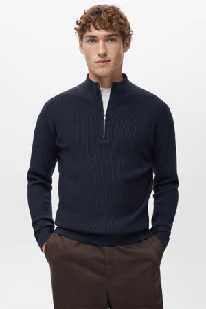 trui rib gebreid donkerblauw