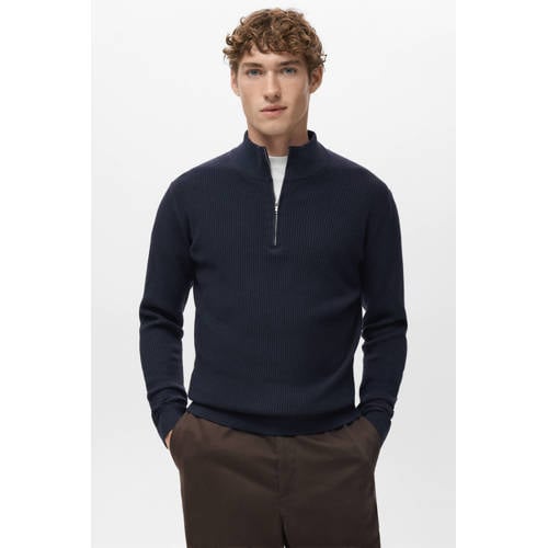 Mango Man trui rib gebreid donkerblauw afbeelding