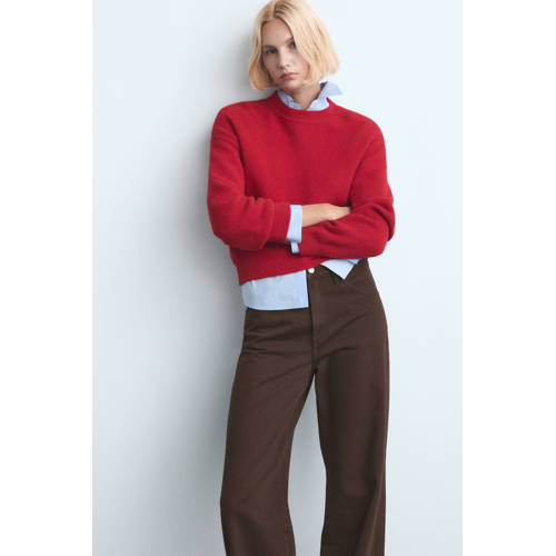 Mango high waist straight leg jeans donkerbruin afbeelding
