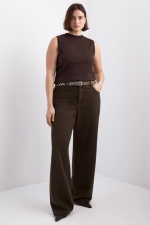 high waist straight leg jeans donkerbruin