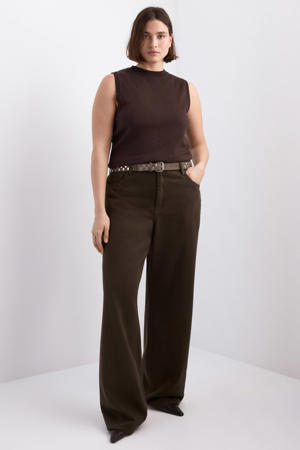 high waist straight leg jeans donkerbruin