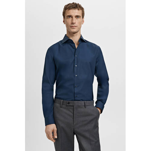 Mango Man Slim zakelijk overhemd donkerblauw afbeelding