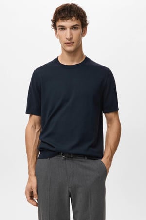 regular T-shirt fijn gebreid donkerblauw