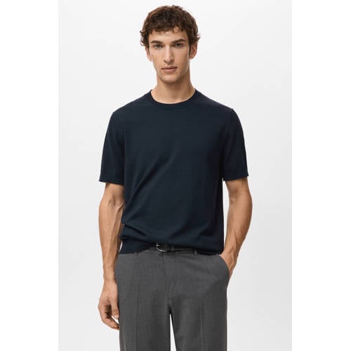 Mango Man regular T-shirt fijn gebreid donkerblauw afbeelding