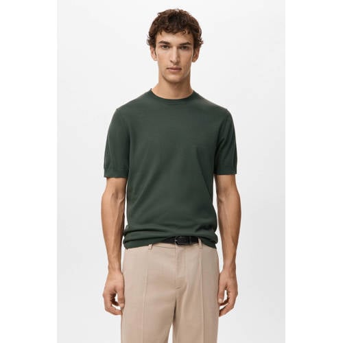 Mango Man Rechtvallend T-shirt fijn gebreid groen afbeelding