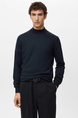 trui met wol fijn gebreid donkerblauw