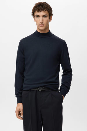 trui met wol fijn gebreid donkerblauw