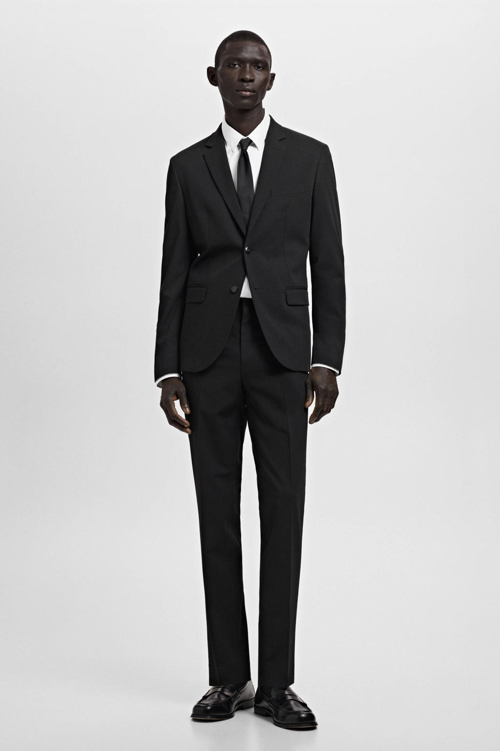 Witte heren Mango Man Slim casual overhemd van katoen met effen, lange mouwen, klassieke kraag en knoopsluiting