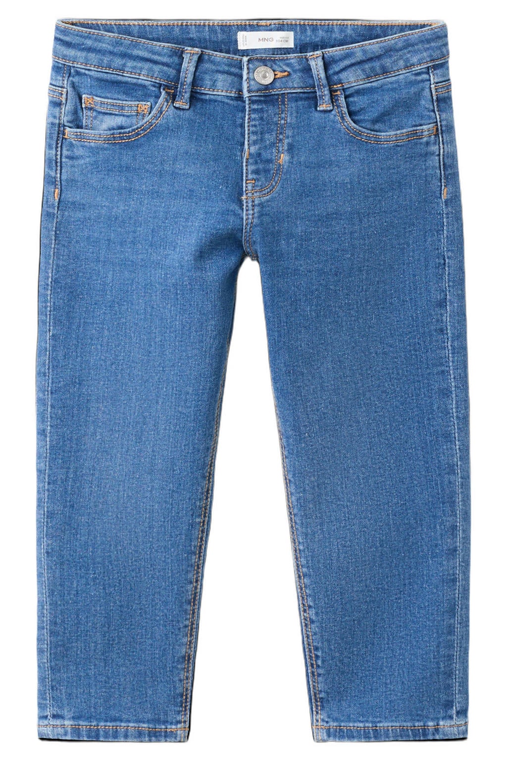 Medium blue denim jongens Mango Kids slim fit jeans van denim met drukknoopsluiting en effen
