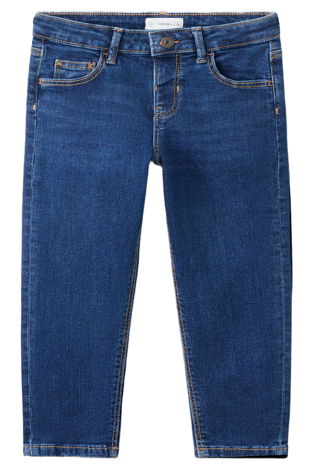 Medium blue denim jongens Mango Kids slim fit jeans van denim met drukknoopsluiting en effen