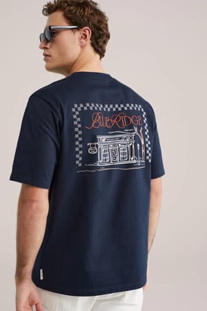 relaxed T-shirt met backprint donkerblauw