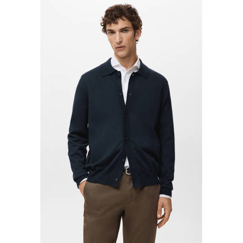 Mango Man gebreid vest met wol donkerblauw afbeelding