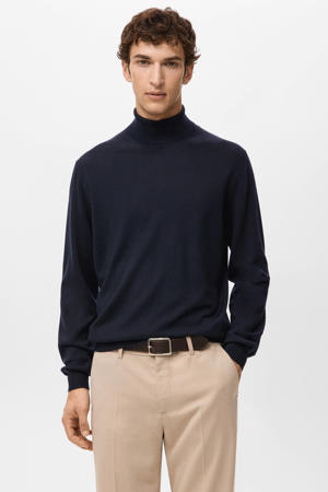 trui met wol fijn gebreid donkerblauw