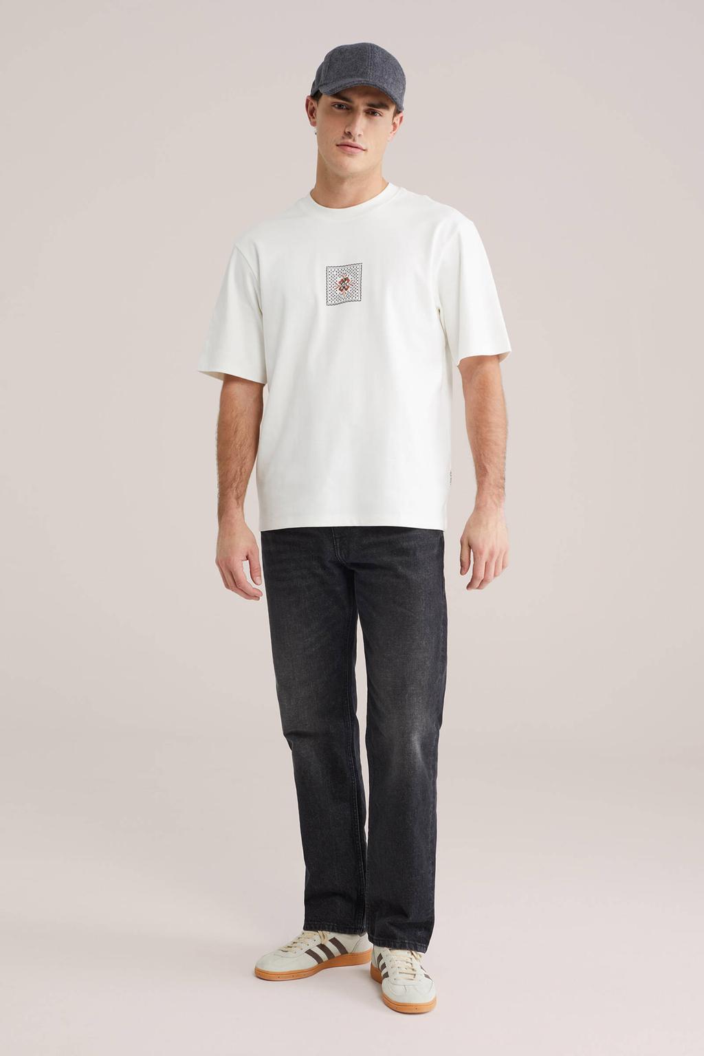 Witte heren WE Fashion oversized T-shirt van katoen met backprint, korte mouwen en ronde hals