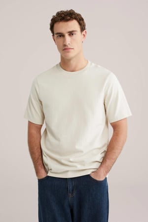 regular T-shirt met textuur beige