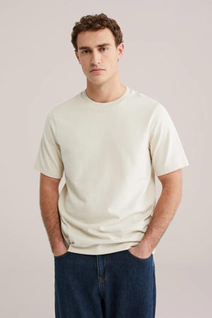 regular T-shirt met textuur beige
