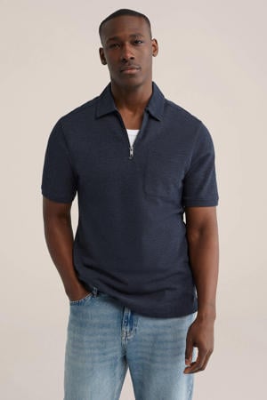 regular polo met textuur donkerblauw