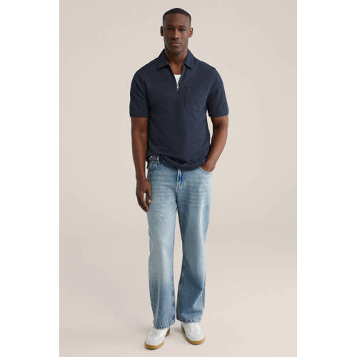 WE Fashion regular polo met textuur donkerblauw afbeelding