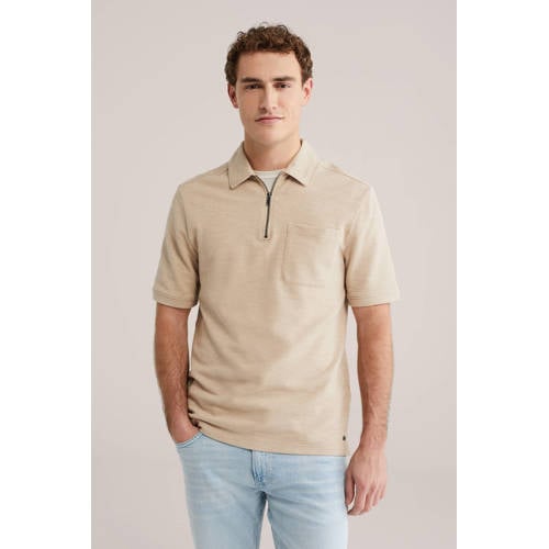 WE Fashion regular polo gebreid beige afbeelding