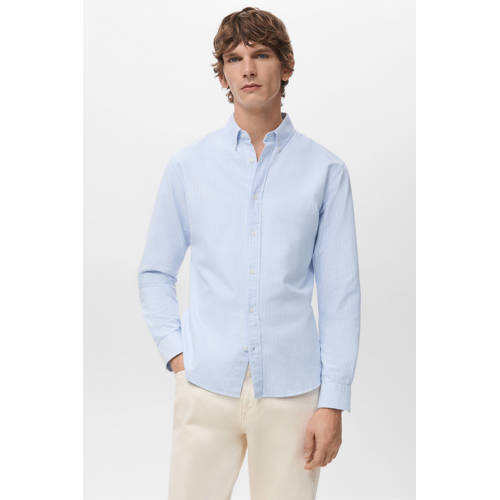 Mango Man Regular gestreepte casual overhemd lichtblauw afbeelding