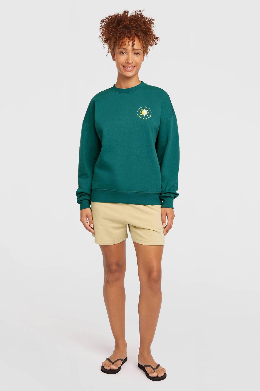 Petrolkleurige dames O'Neill sweater van katoen met effen, lange mouwen en ronde hals
