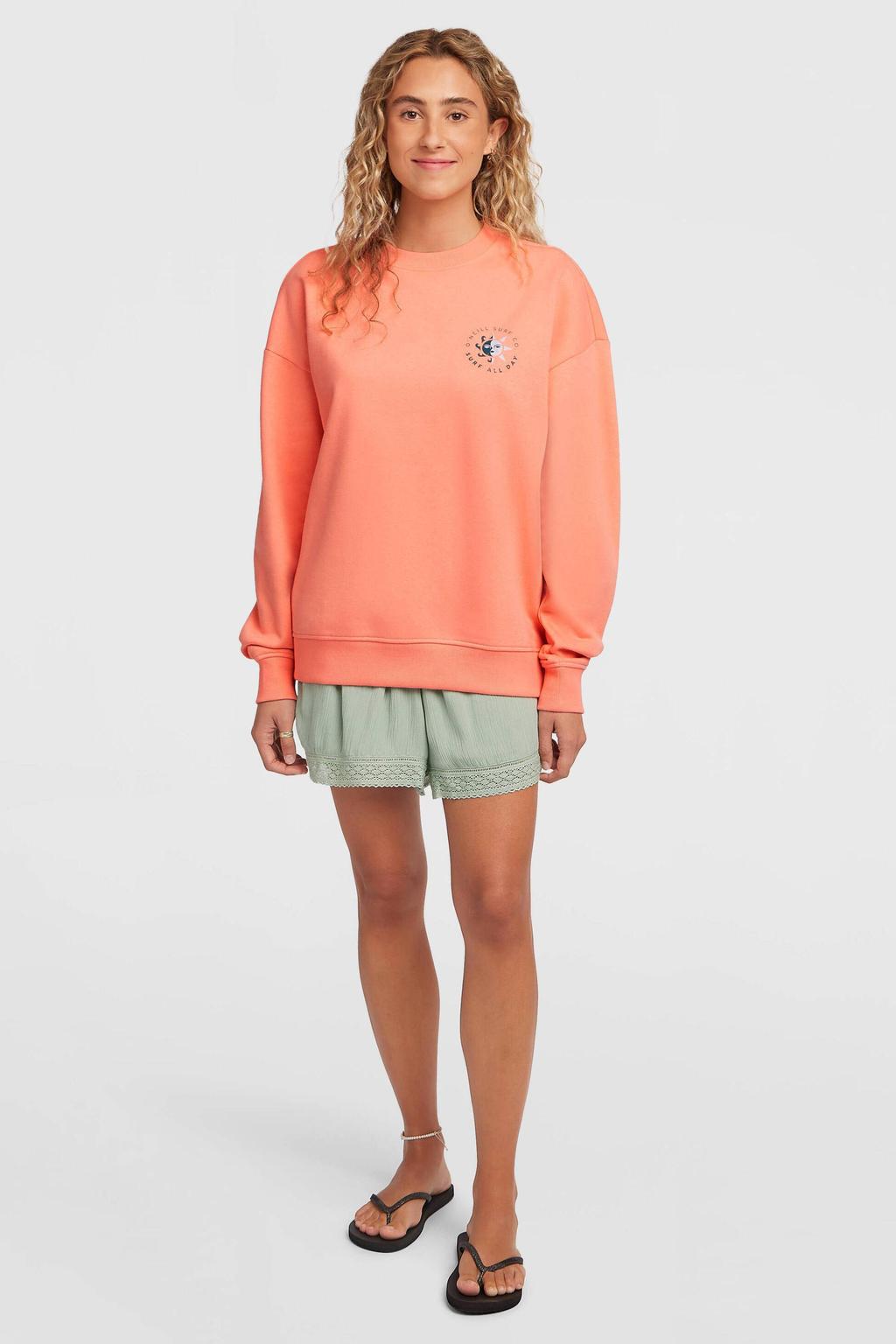 Oranje dames O'Neill sweater van katoen met effen, lange mouwen en ronde hals