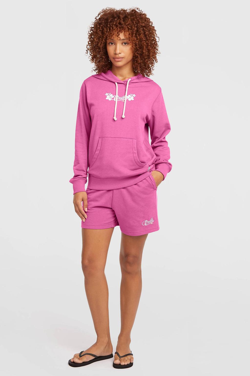 Fuchsia dames O'Neill hoodie van katoen met effen, lange mouwen, ronde hals en draaisluiting