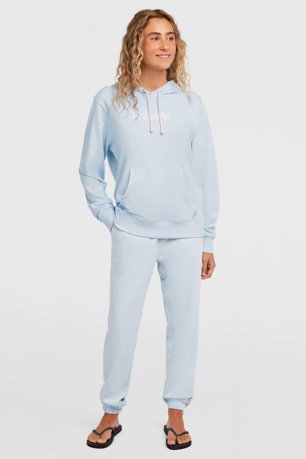 Lichtblauwe dames O'Neill hoodie van katoen met effen, lange mouwen, ronde hals en draaisluiting
