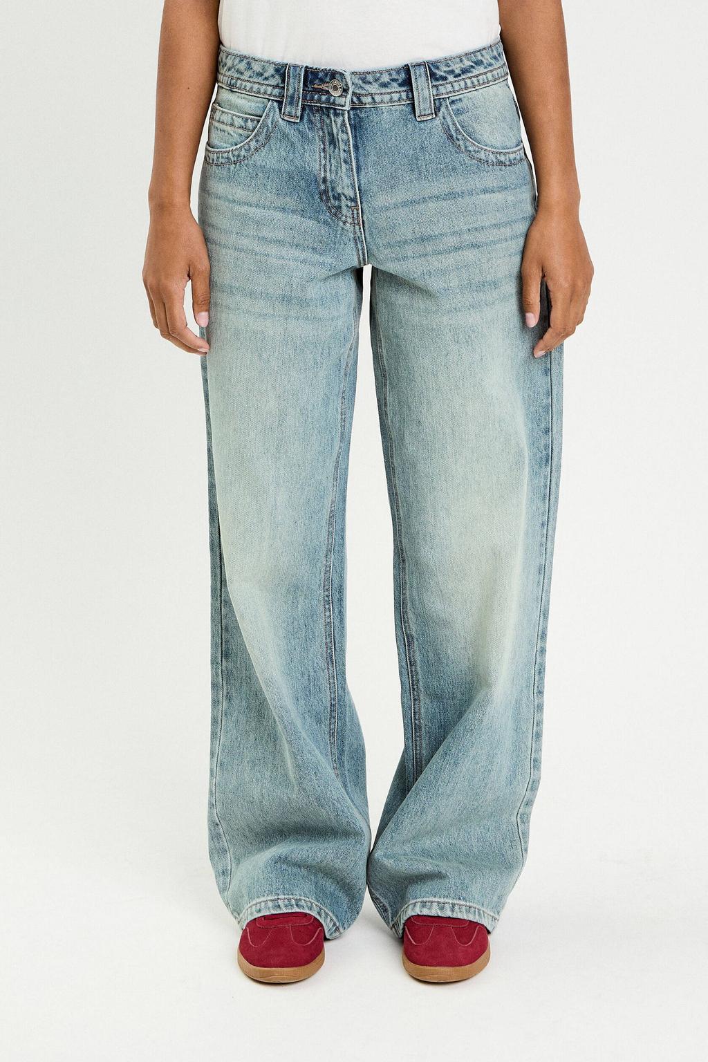 Light blue denim dames Cache Cache wide leg jeans van denim met rits- en knoopsluiting en effen
