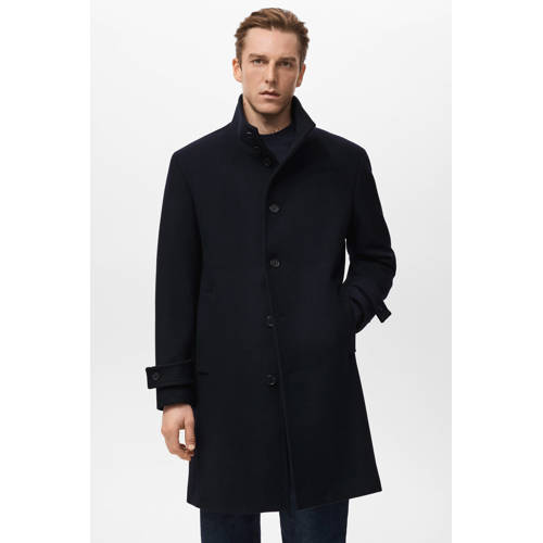 Mango Man manteljas met wol donkerblauw afbeelding