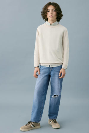 straight leg jeans light blue denim  damaged