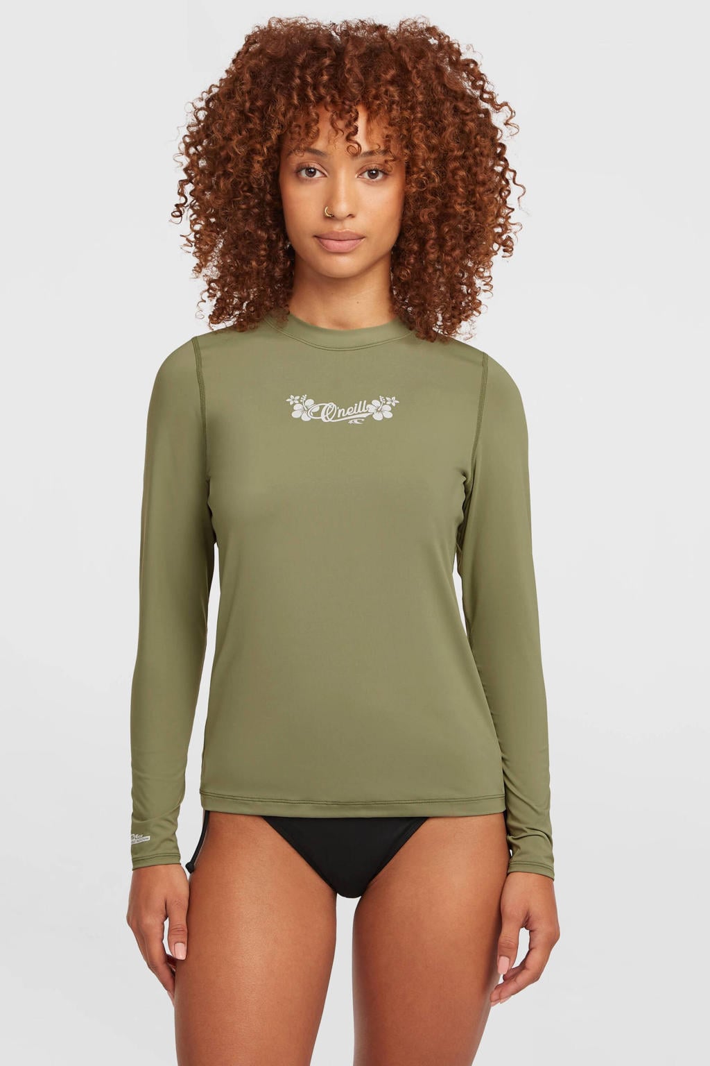 Groene dames O'Neill sportshirt van polyamide met effen, lange mouwen en ronde hals