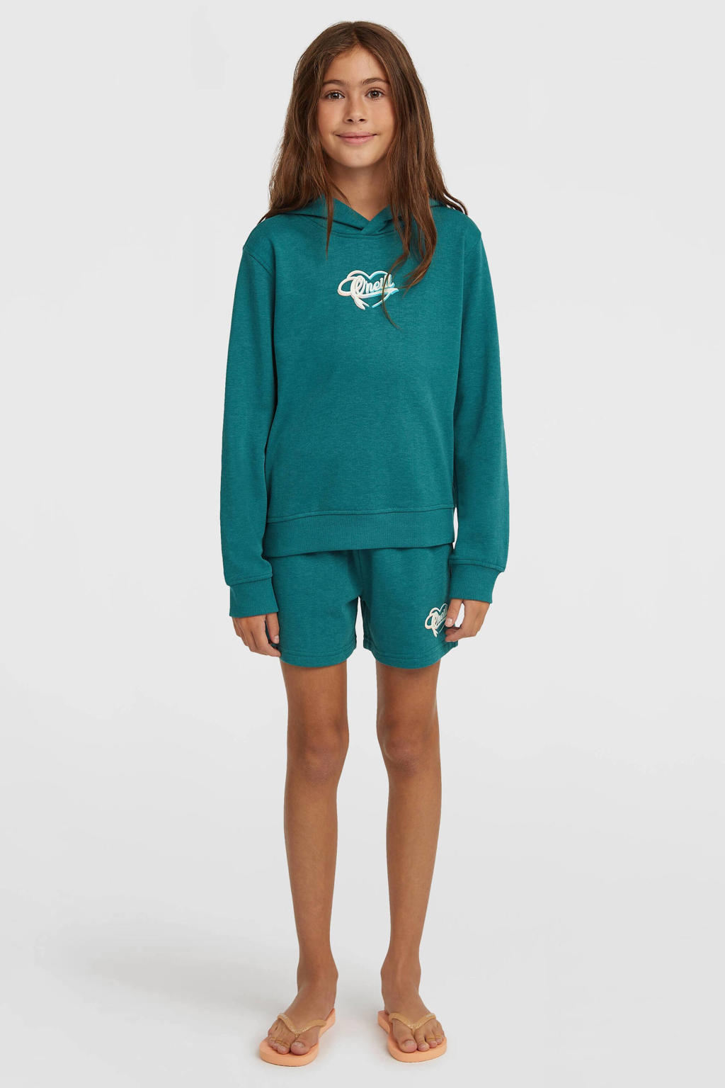 Donkergroene meisjes O'Neill hoodie van sweat materiaal met effen, lange mouwen en ronde hals