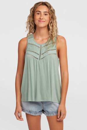 mouwloze top groen broderie