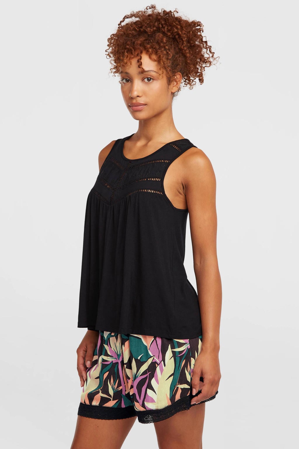Zwarte dames O'Neill mouwloze top broderie van viscose met effen