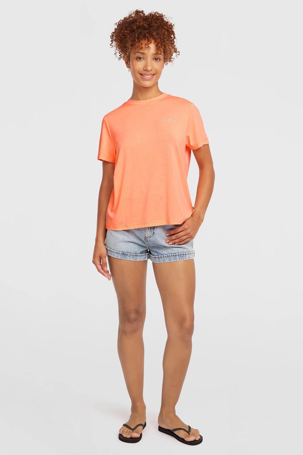 Zalmkleurige dames O'Neill T-shirt Hybrid roze van polyester met backprint en korte mouwen