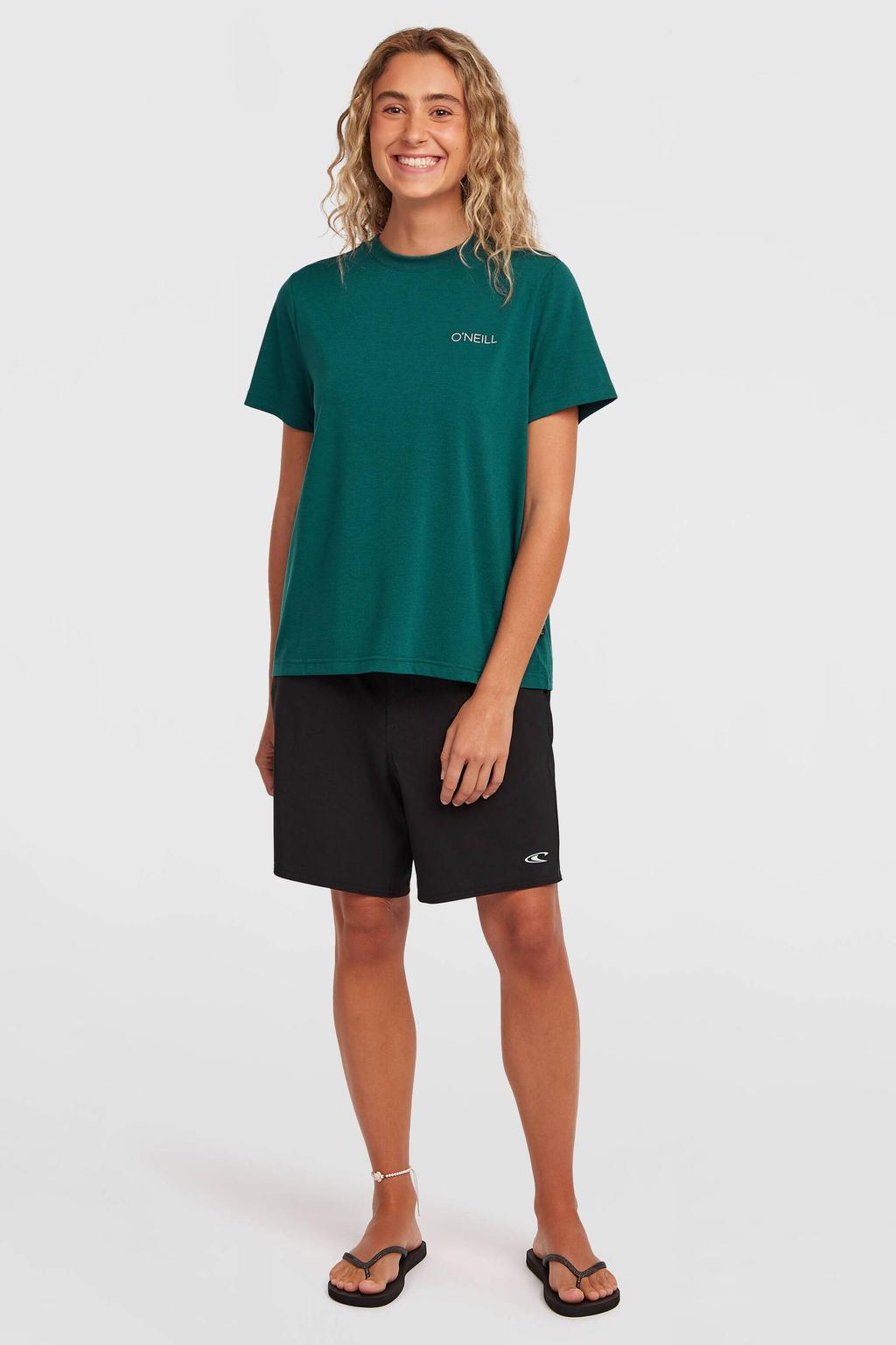 Groene dames O'Neill T-shirt Hybrid van polyester met backprint, korte mouwen en ronde hals