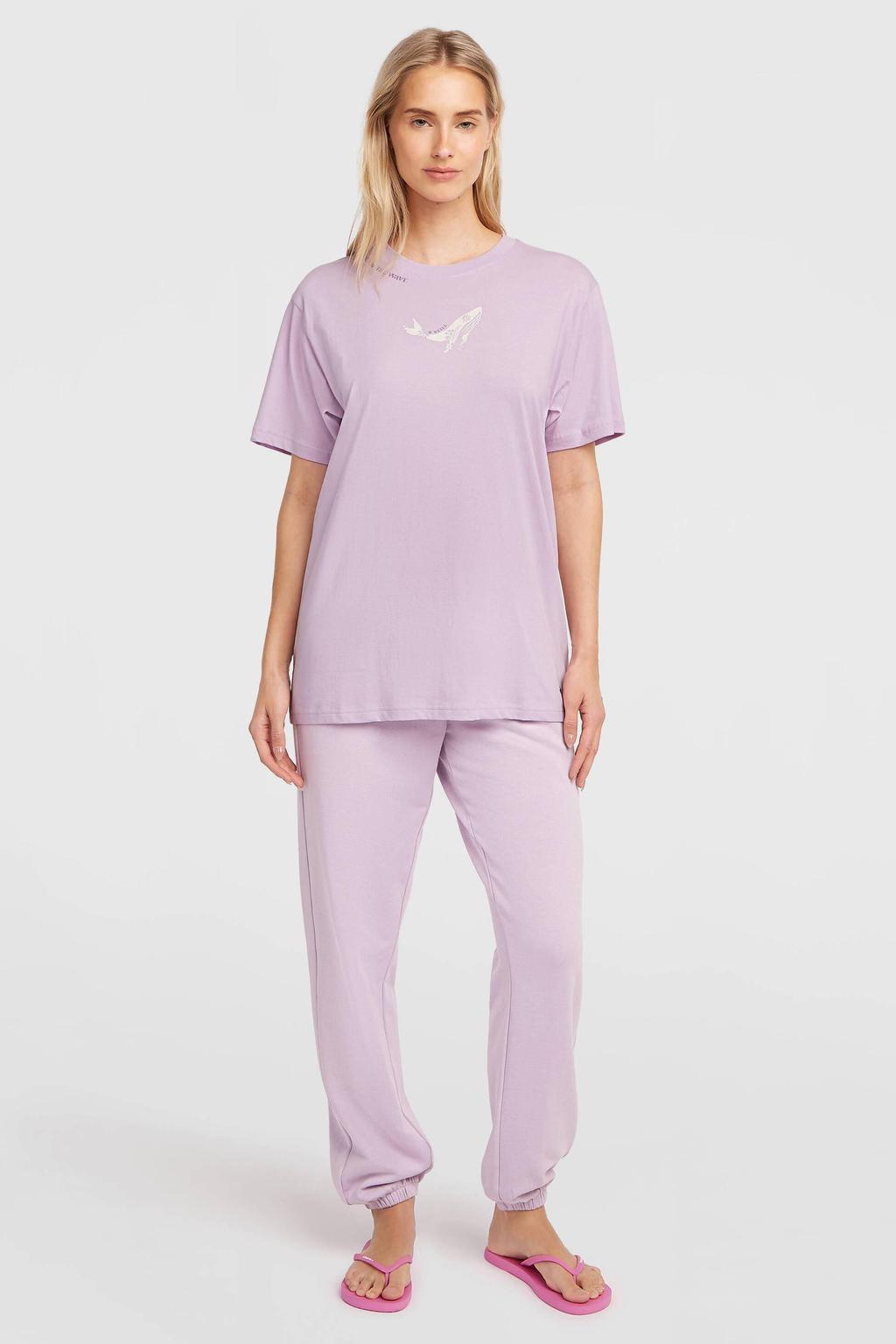 Lilakleurige dames O'Neill T-shirt van katoen met backprint, korte mouwen en ronde hals