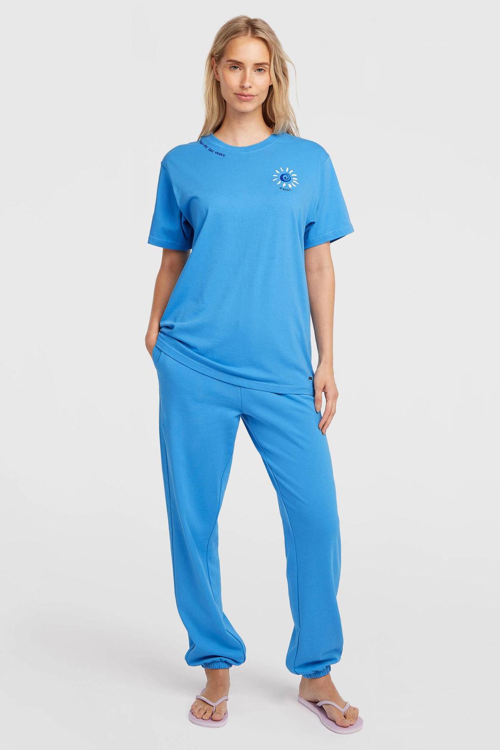 Blauwe dames O'Neill T-shirt van katoen met backprint, korte mouwen en ronde hals